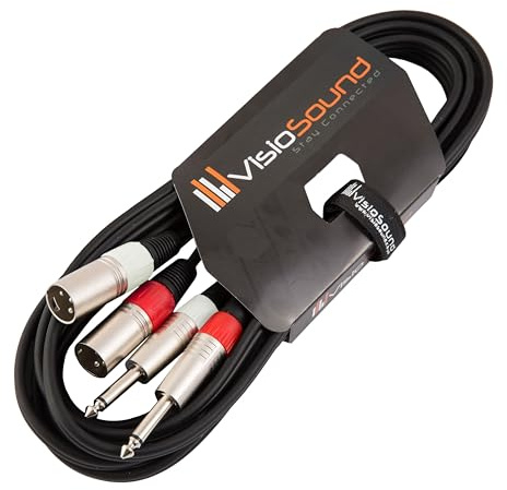 2x Male XLR to 2x 6.35mm 1/4 Mono Jack Twin Lead Audio Signal Cable (5m) | Noiseless OFC Twin Audio, Signal, FX, Mixer, Patch Cable for Stage & Studio