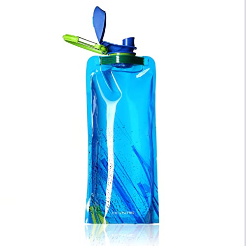 Ganzoo cantimplora enrollable plegable de silicona 0,7 l libre de BPA azul, con mosquetón para mochila, tapa roscada estanca y boquilla abatible, botella flexible para camping trekking senderismo