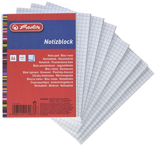 Herlitz Haushaltsnotizblock A6, kariert, je 50 Blatt, 8 Stück