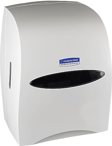 Kimberly-Clark Sanitouch Hard Roll Paper Towel Dispenser (09991), Hands-Free Pull Dispensing, White 12.63 x 16.13 x 10.2