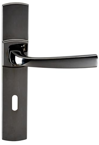 Vachette Set de Poignées de Porte sur Grande Plaque MUZE - Version Clé L, Porte de Chambre, Bureau - Entraxe 195 mm - Système de Pose Facile - Zamak Résistant - Finition Diamant Noir - Garantie 10 Ans