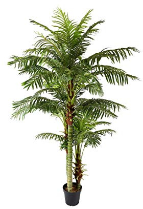 kunstpflanzen-discount.com Fächerpalme mit 45 Palmwedeln 235cm hoch - Kunstpalme mit 3 Stämmen
