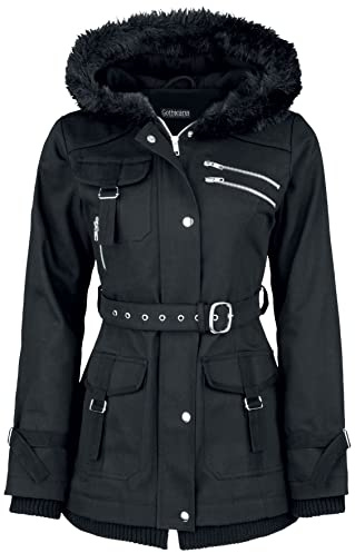 Gothicana by EMP Damen schwarze Winterjacke mit Taillengürtel XL