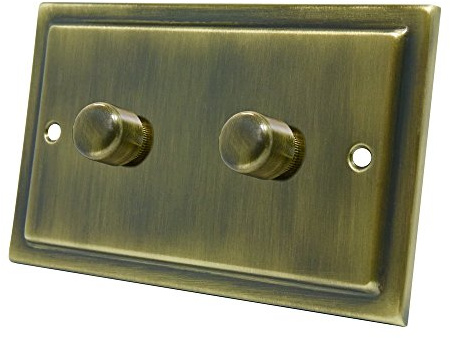 AET VAB2GDIM10 1000 W 10 A 2 Gang 2 Way Victorian Antique Brass Light Dimmer Switch