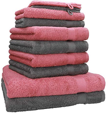 Betz Handtuchset Premium 10-teilig aus 100% Baumwolle – Premium Frottier 470 g/m² | 2 Duschtücher 70×140 cm, 4 Handtücher 50×100 cm, 2 Gästehandtücher, 2 Waschhandschuhe | Farbe Anthrazit & Altrosa
