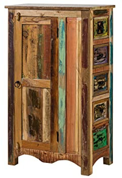 MASSIVMOEBEL24.DE Nature of Spirit Kommode 70x40x120 Indisches Altholz, Farbe:Mehrfarbig lackiert, Größe:70x40x120 cm (BxTxH)