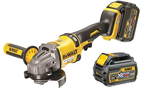 Dewalt DCG414T2-GB XR Akku-Flex-Voltschleifer mit 2 x 6 A Batterien, 54 V, Gelb/Schwarz, 125 mm, 7-teiliges Set