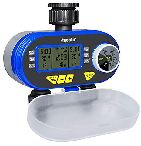 Water Hose Tap Timer Watering Computer with 2 Solenoid Valves Garden Irrigation System Controller, Blue