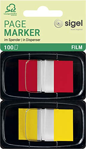 SIGEL Haftmarker im Spender 100 Streifen Rot Gelb | HN496, Format 25 x 43 mm für Markierungen und Organisation