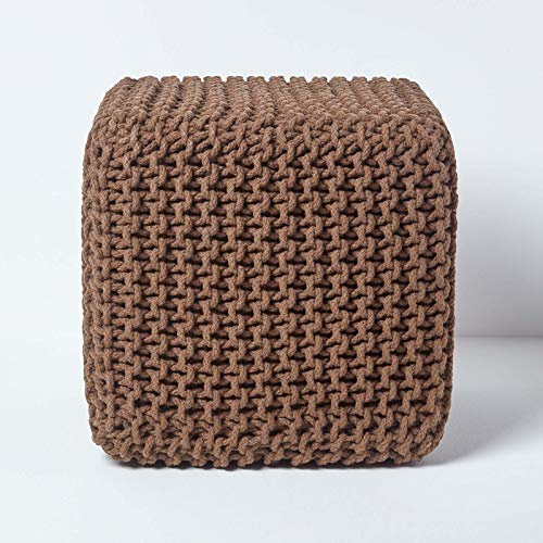 HOMESCAPES - Poggiapiedi a forma di cubo, lavorato a maglia, 100% cotone, per soggiorno, bambini o anziani, colore: Marrone cioccolato