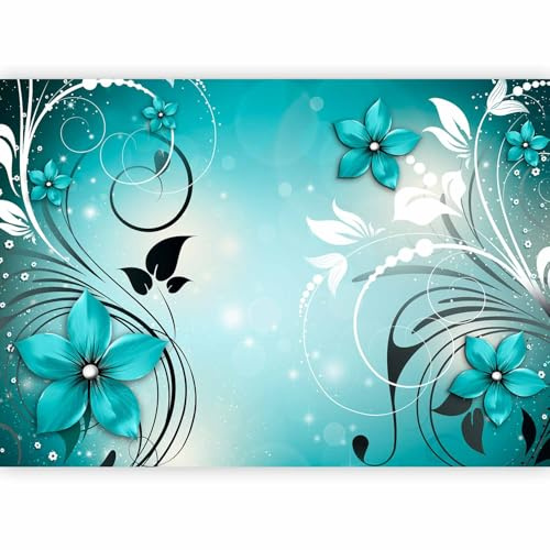 murando - Fototapete Vlies Blumen Abstrakt Türkis, 400x280 cm, Schlafzimmer | Full HD Druck, 3D-Effekt, lichtbeständige Farben, ideal fürs Wohn- oder Schlafzimmer, schnelle Montage, lichtbeständig, edel