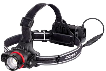 COAST HL8R 2000 Lumen Rechargeable PURE BEAM Focusing LED Headlamp, Black