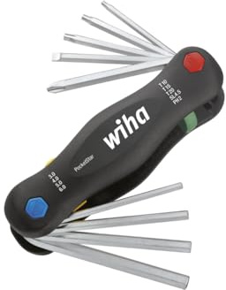 Wiha Multitool PocketStar® Innen-Sechskant, Schlitz, Phillips, TORX 9-tlg., per Tastendruck schneller Zugriff, als Längs- und Quergriff einsetzbar, all-in-one Werkzeug (25295)