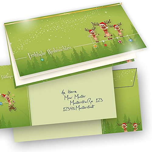 tatmotive RENTIERE Weihnachtskarten Set (50 Sets) mit Umschlag und mit Einlegeblätter Einleger zum bedrucken