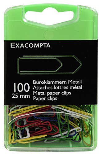 Exacompta - Réf. 14744E - Boîte de 100 attaches lettres, trombones - En métal vernis couleur - Accessoire de bureau, pour relier des documents non perforés - Longueur 25 mm - Couleurs assorties