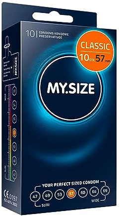 MY.SIZE Classic Kondome Größe 4 I 57 mm Breite I 10 Stück Standardpackung I extra dünn I gefühlsecht hauchzart I dünne 0,07 mm Wandstärke I vegan I für Men