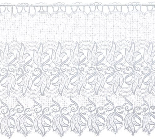 Plauener Spitze by Modespitze, Store Bistro Gardine Scheibengardine mit Stangendurchzug, hochwertige Stickerei, Höhe 60 cm, Breite 176 cm, Weiß
