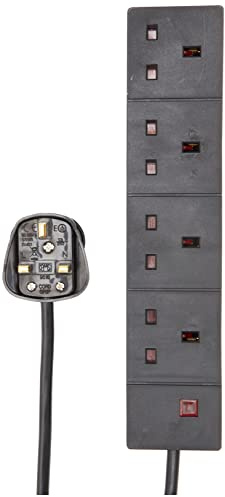 PRO ELEC 4 Gang Extension Lead 5m UK Mains Power Strip 13A Black | Power up to 4 devices with a reliable 5m extension lead, perfect for home, office and entertainment setups.