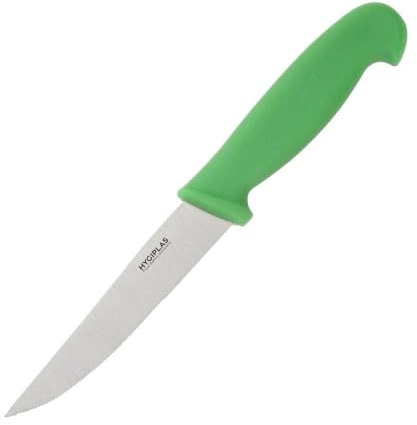 Hygiplas Serrated Vegetable Chef Knife Green 10.5cm - Stainless Steel Sharp Blade, Corrosion and Rust Resistant, Dishwasher Safe C862