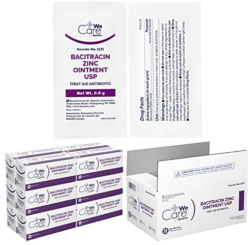 Dynarex Bacitracin Zinc Ointment USP - Burn Cream and Antibiotic Ointment for Minor Cuts, Diaper Rashes, Wound Care and First Aid, 0.9g Packets - 12 Boxes of 144 Packets