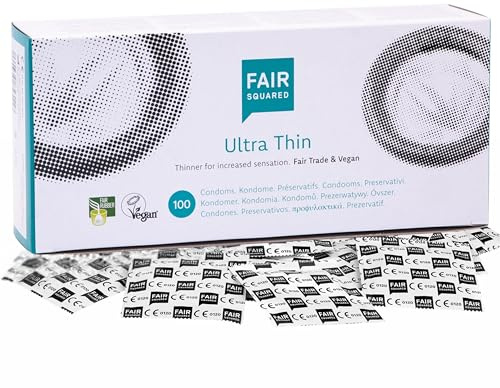 FAIR SQUARED Ultra Thin Kondome 54 mm 100 Stück – ultradünnes Kondom 100er Box aus fair gehandeltem Naturkautschuk – veganes Kondom aus Naturlatex gefühlsecht hauchzart
