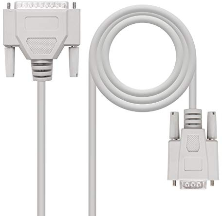 Nanocable 10.14.0802 - Serieller RS232 Kommunikationskabel, Nullmodem, DB9/H-DB25/M, männlich-weiblich, Beige, 1.8 mts