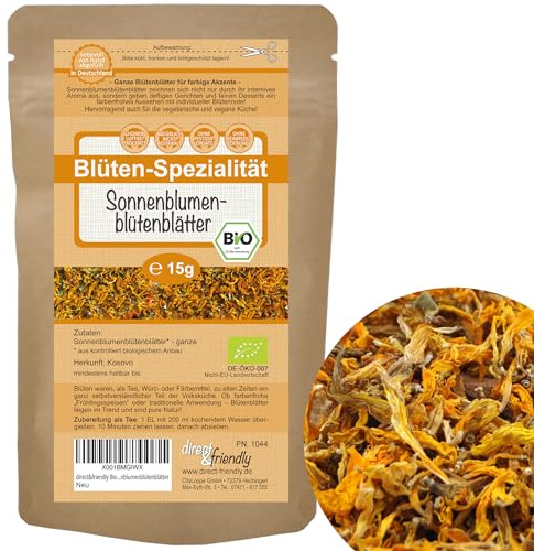 direct&friendly | Bio Sonnenblumenblütenblätter | 15g | Tee | Backen | Essbare Blüten-Dekoration
