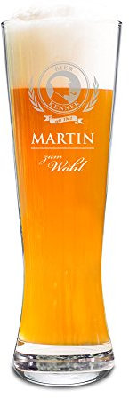 AMAVEL Weizenbierglas mit Gravur, Bierkenner, Personalisiert mit Namen und Jahr, 0,5 l Bierglas