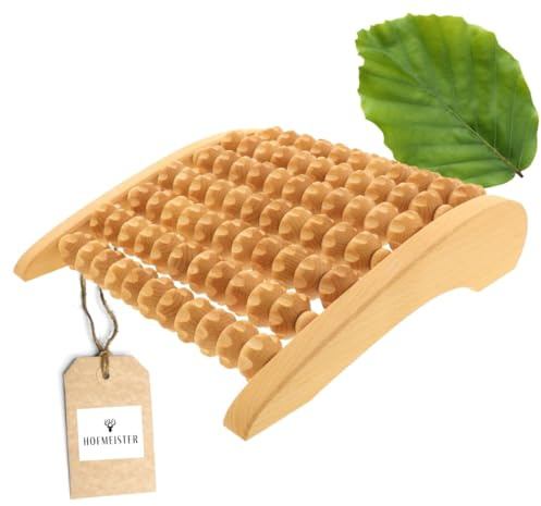 HOFMEISTER® Fußmassageroller Holz – Fußmassagegerät aus geölter Buche mit asymmetrischen Rollen für beide Füße, 27,5 x 26 x 6,5 cm, Handarbeit (1 Stück)