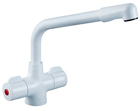 Bristan Manhattan Kitchen Tap , White, MH SNK EF WHT | Classic Design, Swivel spout, Top fix EasyFit installation, Dual handle operation, Kitchen mixer tap, Lifetime Cover