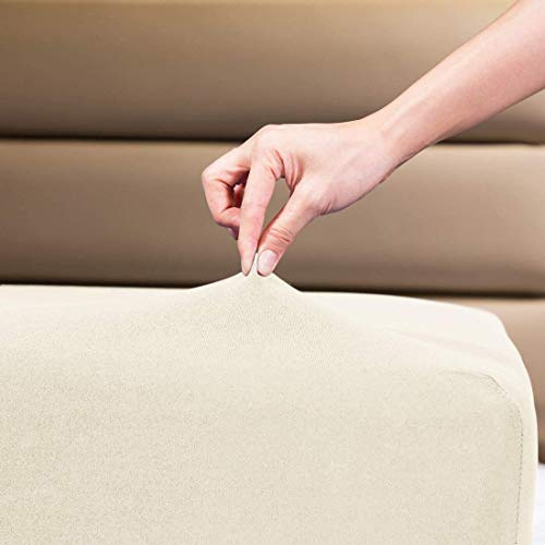 Family Bedding Jersey Cotton Fitted Sheet, Stretch Knit, Cream, Single | 30cm Elasticated Pocket, Fits 90x190cm to 100x200cm, Breathable Fabric