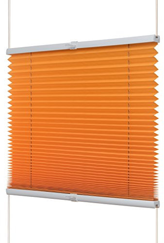Ventanara® Plissee ohne Bohren Orange Klemmfix Plisseerollo Faltrollo verspannt inklusive Premium Klemmträger 70 x 130 cm