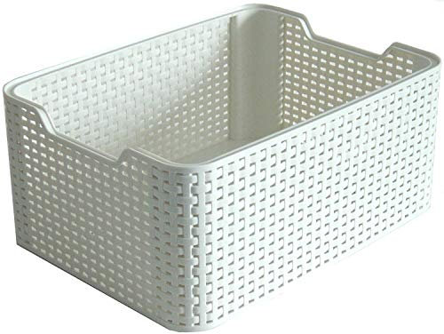 CURVER Style Rattan Effect Kitchen, Living room, Bathroom, Bedroom, Utility Small Rectangular Storage Basket 6 Litres - White