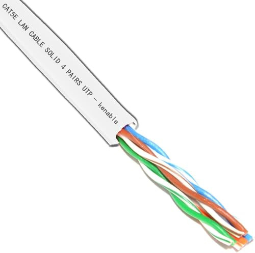 kenable CAT5e Ethernet Network Cable 100m Reel Pure Copper Solid Core UTP White for Structured Cabling Patch Panels
