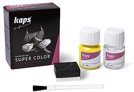 Kaps Professional Lederfarbe Super Color + Preparer für Naturleder, Synthetik und Textil (je 25 ml) zur Pflege und Reparatur von Lederschuhen in Verschiedenen Farben (131 - Zitrone)