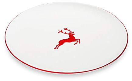 GMUNDNER KERAMIK Platzteller, Durchmesser: 32 cm, Rubinroter Hirsch, handgemachte Keramik aus Österreich