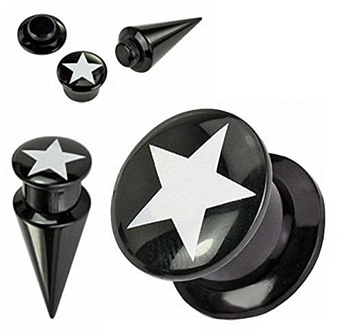 Piercingfaktor Piercing Ohrpiercing 2 in 1 Flesh Schraub Plug Plus Dehnungsstab Dehnstab Taper Expander Ohr Stab Schwarz Stern 12mm