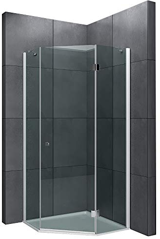 Alpenberger Fünfeck Duschkabine 100x100 mit Antikalk | Duschabtrennung aus Einscheibensicherheitsglas ESG | EasyClean Echtglas, Duschwand | komplett Dusche TÜV geprüft