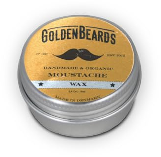 Golden Beards Mustache Wax – Organic & Natural Medium Hold Styling Wax for Men, Nourishing Beeswax & Oils, Handmade in Denmark – 15ml (0.5oz)