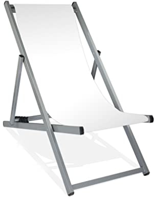 MultiBrands Liegestuhl, klappbar, Aluminium, Sitzbezug Weiß, Silber lackiert