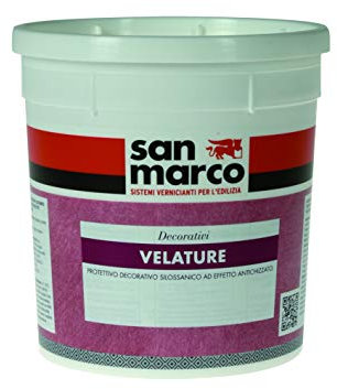 Vernice decorativa Velatura per muri. Velatura per pareti. Effetto velato nuvolato su pareti. Velatura decorativa neutra incolore silossanica 1 lt San Marco. Colorabile con qualsiasi colorante universale