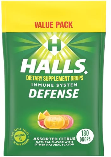HALLS Defense Assorted Citrus Vitamin C Drops, Value Pack, 180 Drops