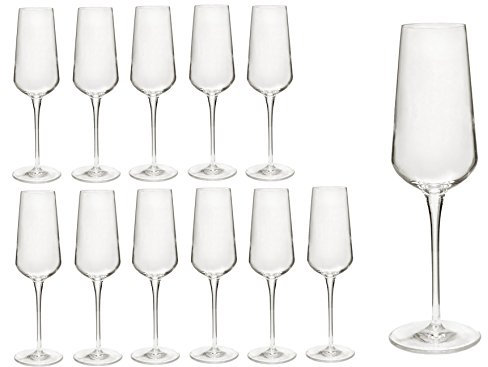 Bormioli Rocco Set di 12 bicchieri da spumante/champagne flauto inAlto in cristallo di prima qualità, migliore resistenza alla rottura, design filigranato