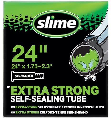 Slime 30082 Cykel Innerslang med Slime Punkteringstätning Medel, Självtätande, Förebyggande och Reparera, Schrader Ventil, 24 x 1.75-2.3