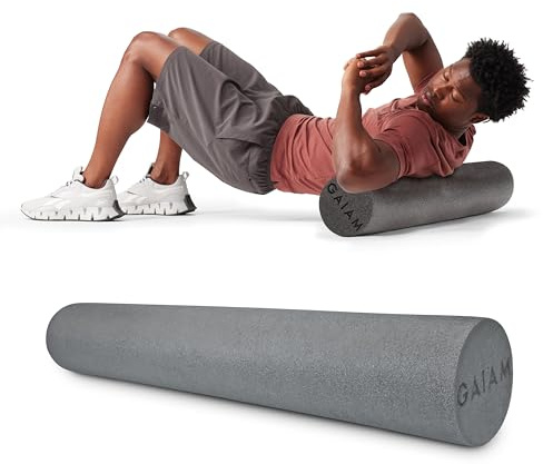 Gaiam Restore Foam Roller for Muscle Massage - 36 Long Foam Roller, Deep Tissue Muscle Massager for Sore Muscles & Stimulation - Total Body Pain Relief, Back, Neck, Foot, Calf, Leg, Arm - Grey