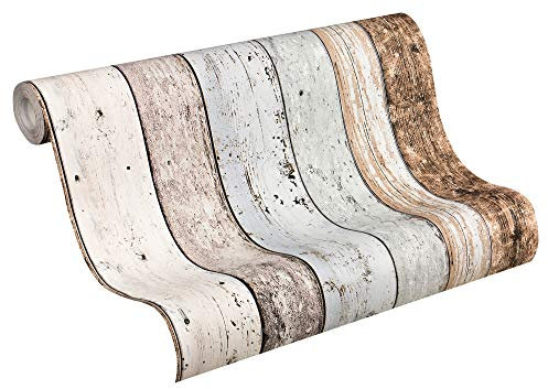 A.S. Création Carta Da Parati Effetto Legno Elements Carta da parati tessuto non tessuto 10.05 m x 0.53 m Marrone Blu Beige Prodotto in Germania 855039 8550-39