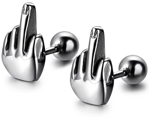 Flongo dam örhängen män örhängen rostfritt stål spikes örhängen silver upprätt långfinger provokation polerad herrtillbehör