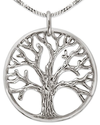 CLEVER SCHMUCK Halskette Anhänger Lebensbaum Ø 21 mm antik teils offen mit Kette Panzer 45 cm rhodiniert 925 Sterling Silber im Schmucketui