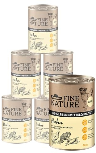 Dehner Fine Nature hundfoder vuxen, livsmedelskvalitet, kyckling, 6 x 400 g (2,4 kg)