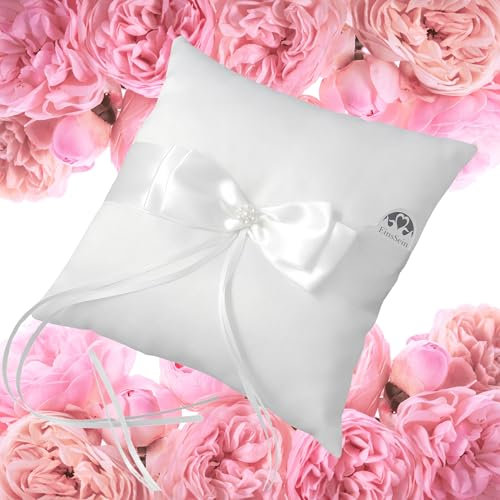 EinsSein 1x Cuscino matrimonio Twinbow 20x18 grande cremoso portfedi cuore avorio porta cuscinetto cuscini anelli doppio con strass gioielli fedi nuziali per porta il pizzo cane da ricamare e cestino